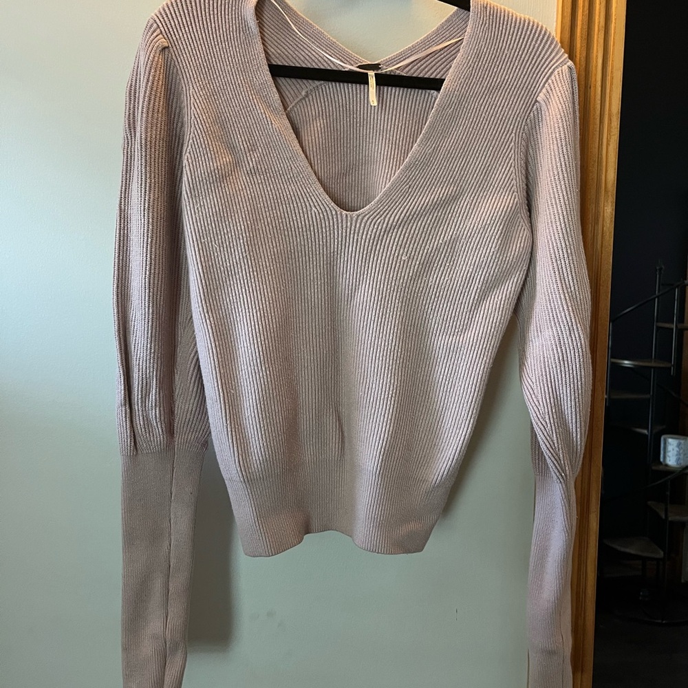 Free People Gingersnap Tunic Sweater Knit Long Sleeve V-Neck Dusty Pink Rose - Picture 8 of 9